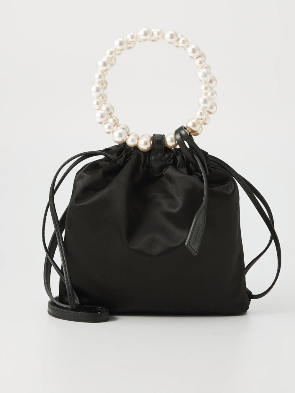 MOSCHINO® Couture! Pearl-Embellished Drawstring Bucket Bag in Black